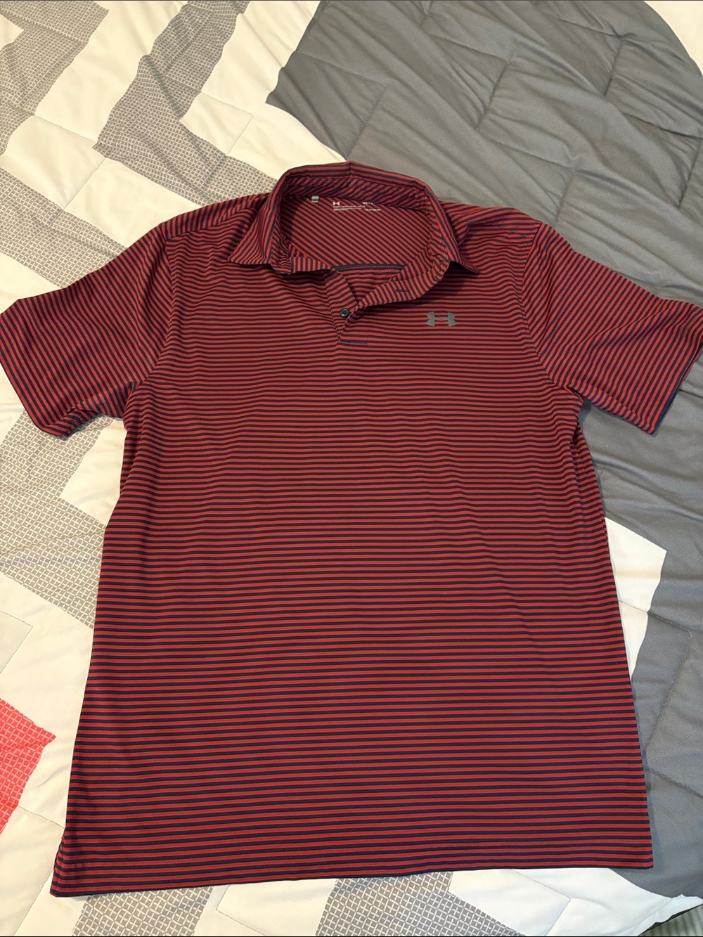 Under Armour Men's Burgundy and Black Striped Polo